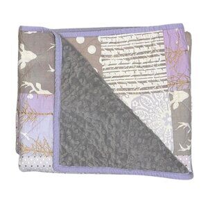 Handmade Woodland Baby Quilt Mauve Deer Wolf Birch Trees Nursery Crib Cozy Cabin